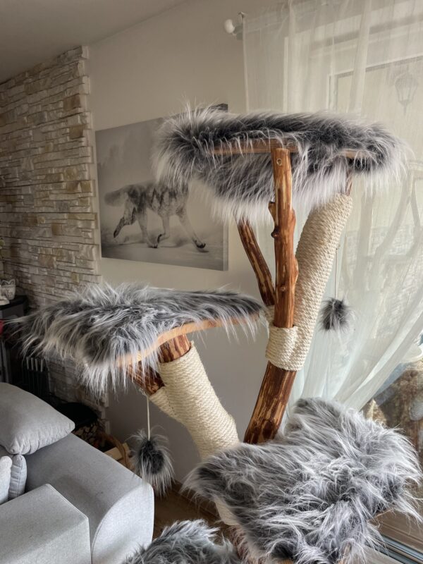 Katzenbaum echter Baum mit grauen Liegeflächen