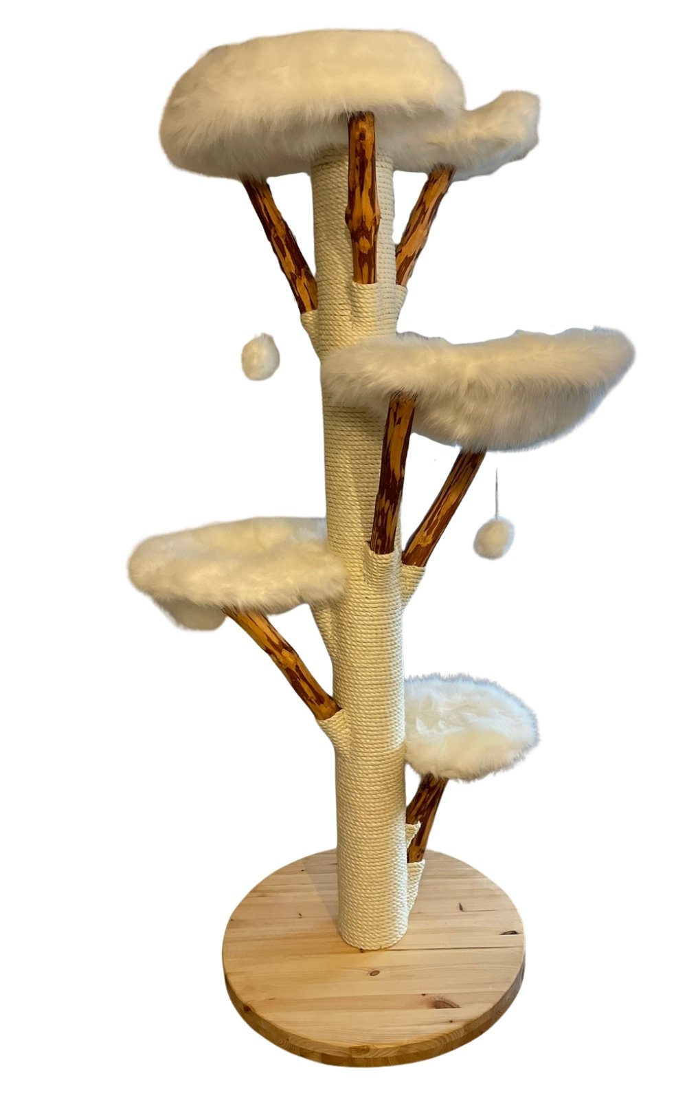 Naturkratzbaum modern mit weißen Liegeflächen XXl
