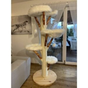 BUCIFÁL Kratzbaum weißer Fellbezug