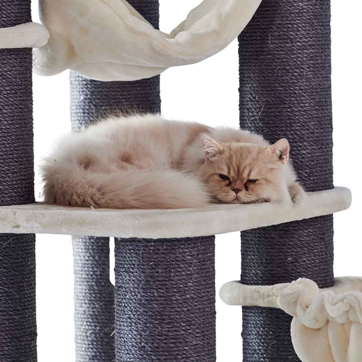 Katzen Kratzbaum Chilo 60 × 60 × 165 cm mit Kuschelmulden, Spielseil und Höhle