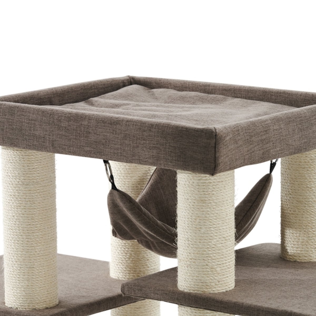 Katzenkratzbaum mit Ø 11 cm Sisalstämmen, Hängematte und mehreren Aussichtsplattformen