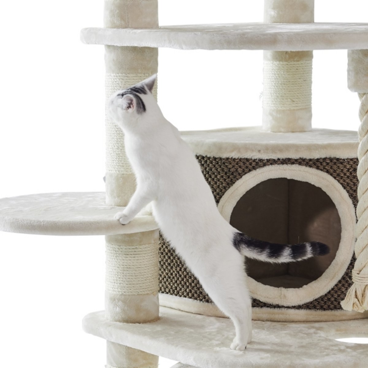 Kratzbaum ELIF Cream mit Höhle, Liegeflächen und Sisalrolle für Katzen