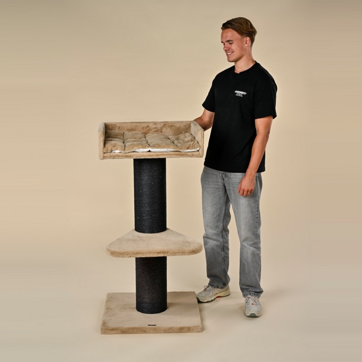 Stabiler Katzenkratzbaum 120 cm Cappuccino mit großer Liegefläche für Maine Coon Katzen