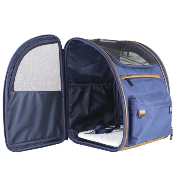 Katzenrucksack blau mit seitlicher Öffnung