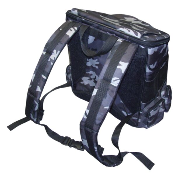 grauer Katzenrucksack in cmouflage Muster