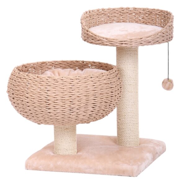 kleiner Katzenbaum beige mit Papier gewickelt