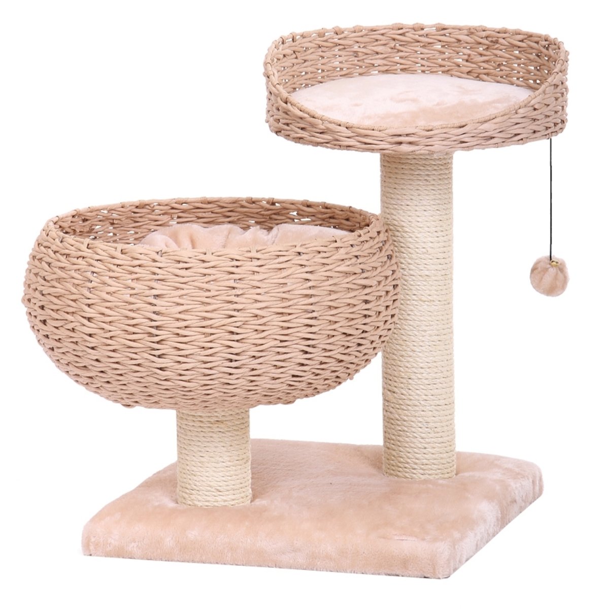 kleiner Katzenbaum beige mit Papier gewickelt