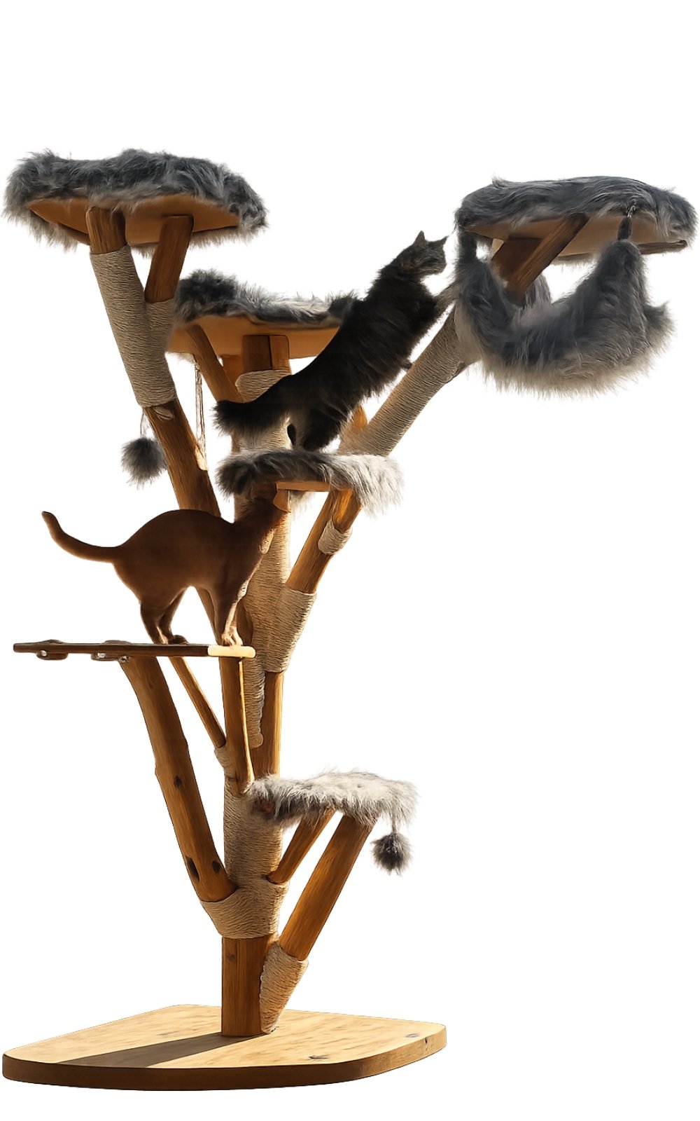 moderner Kratzbaum mit Futternäpfen