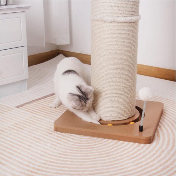 Katze die mit Kratzstamm spielt
